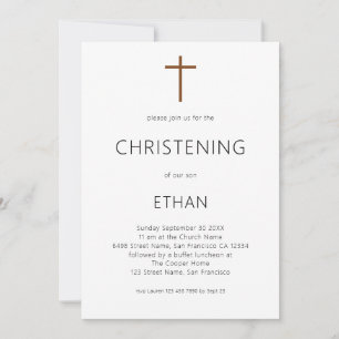Minimalist Typography Cross Christening Invitation