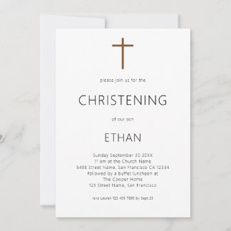 Minimalist Typography Cross Christening Invitation