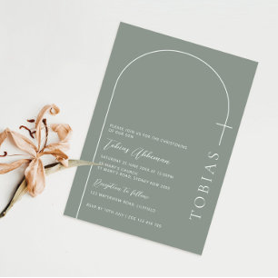 Minimalist Typography cross sage arch baptism Invitation