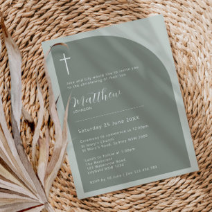 Minimalist Typography cross sage arch baptism Invitation