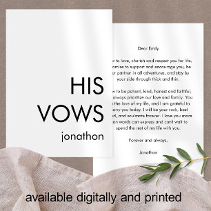 Minimalist Typography Custom Any Colour His Vows Card