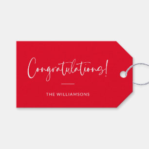 Minimalist Typography Custom Red Congratulations Gift Tags