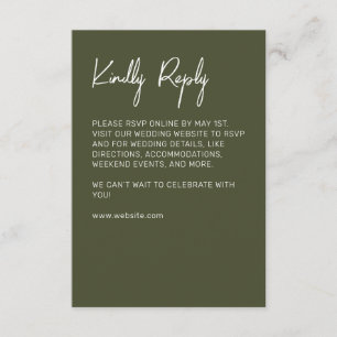 Minimalist Typography Dark Olive Green RSVP Card