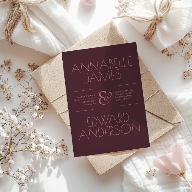 Minimalist Typography Elegant Burgundy Wedding Invitation (Creator Uploaded)