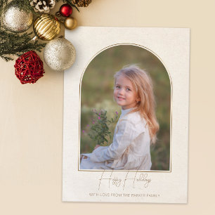 Minimalist Typography Gold Arch Holiday Photo Card