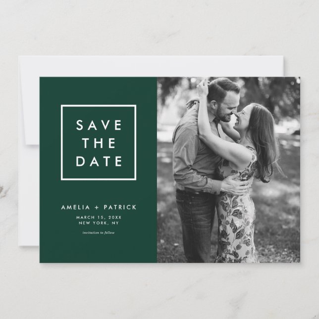 Minimalist Typography Green Photo Save The Date (Front)