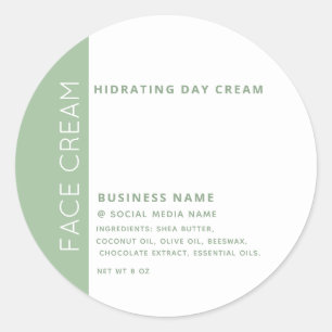 Minimalist typography green  white face cream   classic round sticker