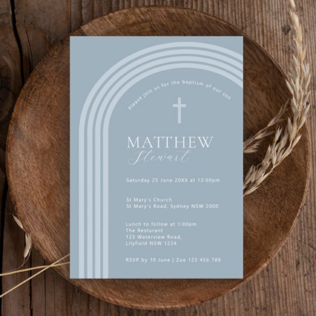 Minimalist Typography half arch blue baptism Invitation (Creator Uploaded)
