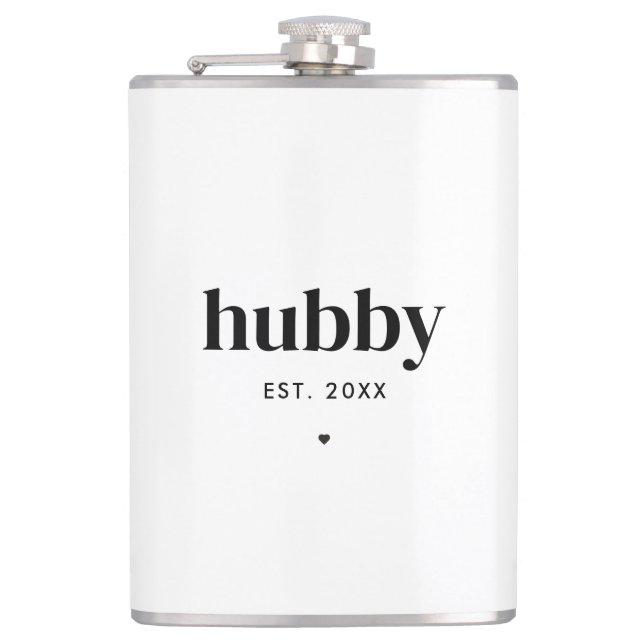 Minimalist Typography Husband Hubby Wedding Date   Hip Flask (Front)