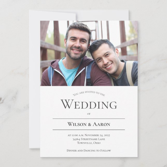 Minimalist Typography LGBT Photo Wedding Invitation (Front)