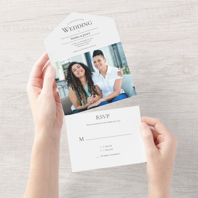 Minimalist Typography LGBTQ Photo Wedding All In One Invitation (Tearaway)