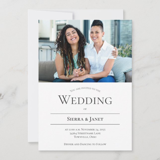 Minimalist Typography LGBTQ Photo Wedding Invitation (Front)