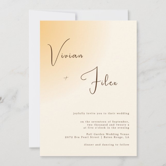Minimalist Typography Light Orange Wedding Invitation (Front)