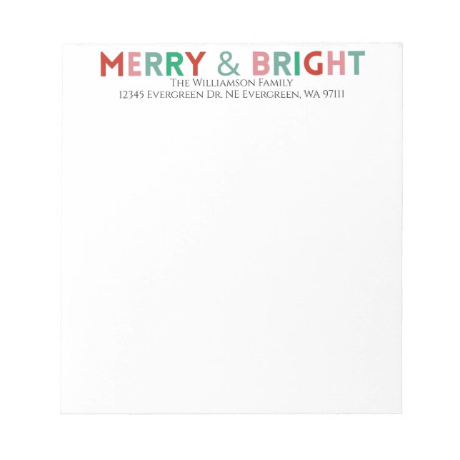 Minimalist Typography Modern Merry & Bright Custom Notepad (Front)