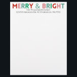 Minimalist Typography Modern Merry & Bright Name Letterhead<br><div class="desc">Customizable text with a modern simple design with colourful "Merry and bright" typography in pink,  green,  and red colours.</div>