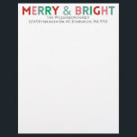 Minimalist Typography Modern Merry & Bright Name Letterhead<br><div class="desc">Customizable text with a modern simple design with colourful "Merry and bright" typography in pink,  green,  and red colours.</div>
