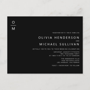 Minimalist Typography Monogram Black Wedding Invitation Postcard