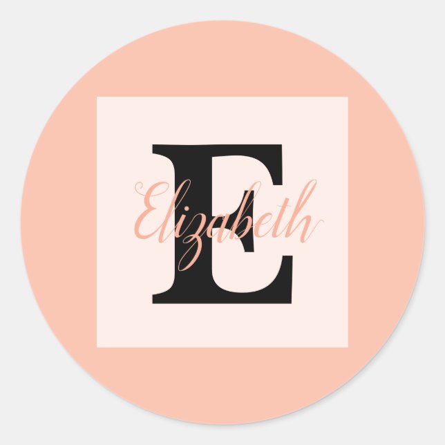 Minimalist typography monogram name  classic round sticker (Front)
