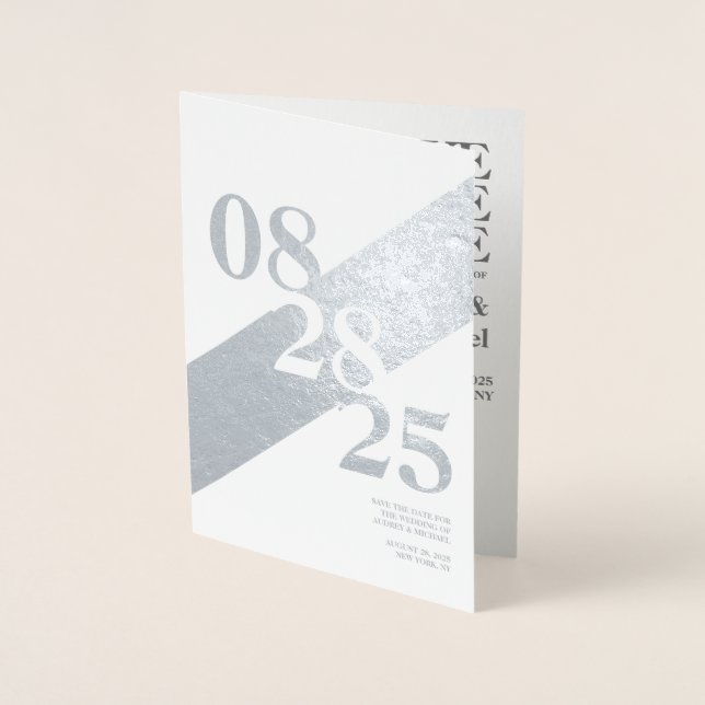 Minimalist Typography & Photo Save the date Foil Card (Front)