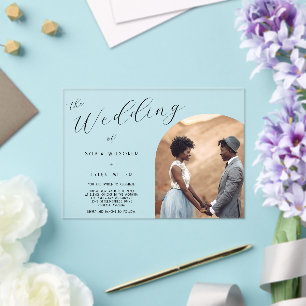 Minimalist Typography  Photo Wedding  Acrylic Invitations