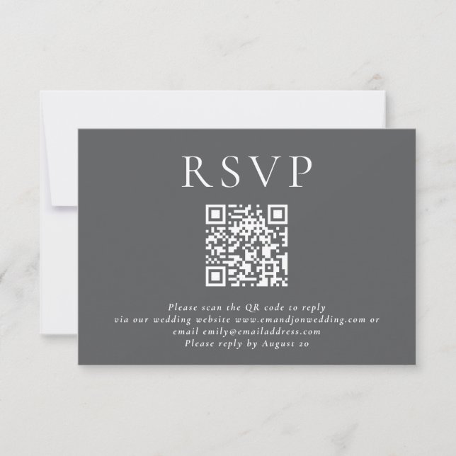 Minimalist Typography QR Code Wedding Grey RSVP Card (Front)