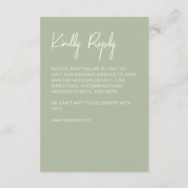 Minimalist Typography Sage Green RSVP Card (Front)