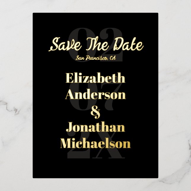 Minimalist Typography Save The Date Foil Invitation Postcard (Front)