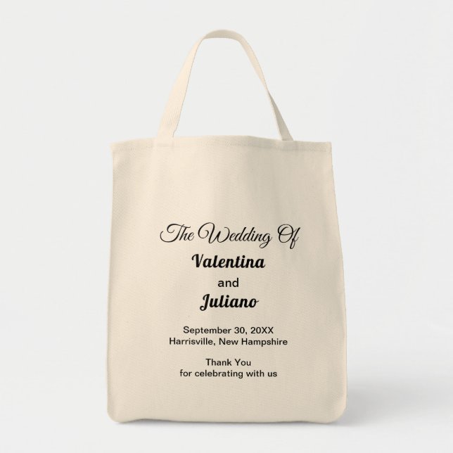 Minimalist Typography Style Grocery Wedding Tote Bag (Front)
