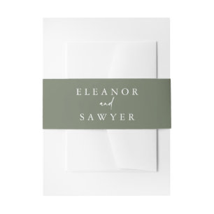 Minimalist Typography Taupe Green Wedding Invitation Belly Band
