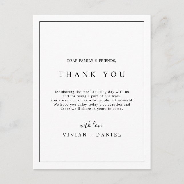 Minimalist Typography Thank You Reception Card (Front)