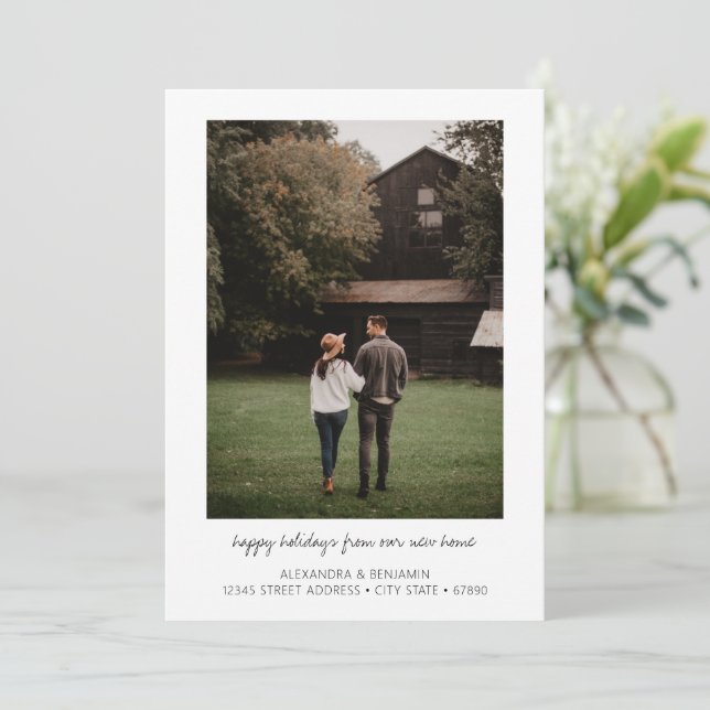 Minimalist Typography We Moved New Home Photo Holiday Card (Standing Front)