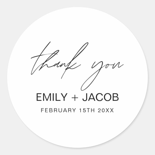 Minimalist Typography Wedding Thank You Classic Round Sticker (Front)