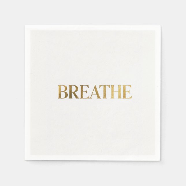 Minimalist typography with gold word breathe napkin (Front)