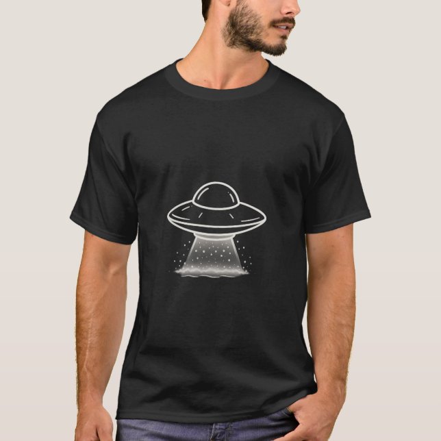 Minimalist UFO Beam Line Art Design T-Shirt (Front)