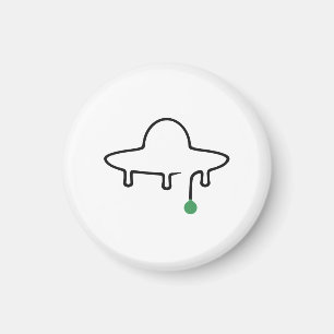 Minimalist UFO One Line Drawing with Green Drop Magnet