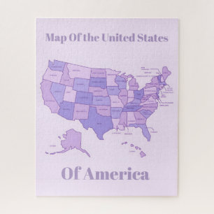 Minimalist United States Map Pink Purple Art Jigsaw Puzzle