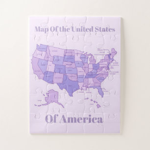 Minimalist United States Map Pink Purple Art Jigsaw Puzzle