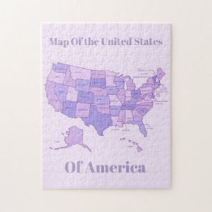 Minimalist United States Map Pink Purple Art Jigsaw Puzzle