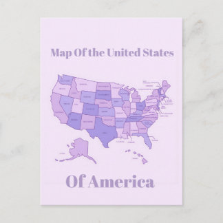 Minimalist United States Map Pink Purple Art Postcard