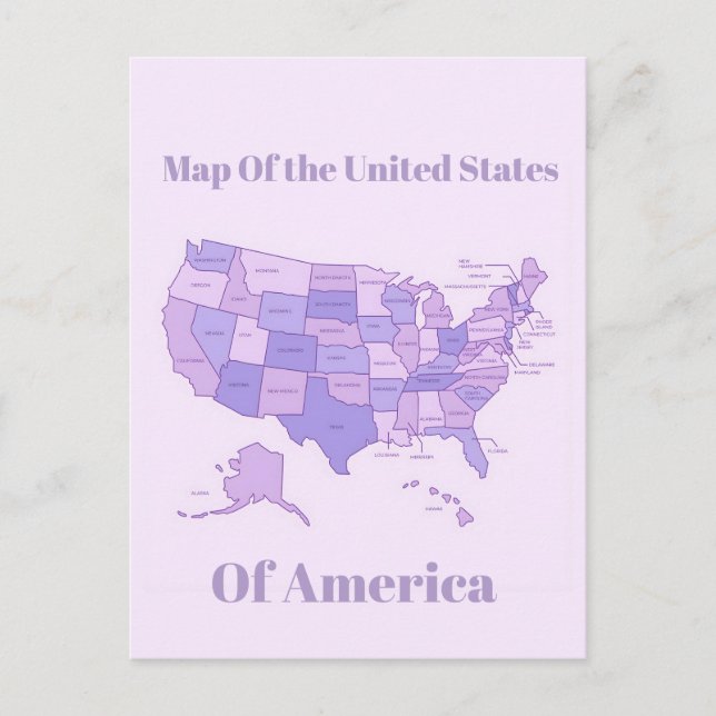 Minimalist United States Map Pink Purple Art Postcard (Front)