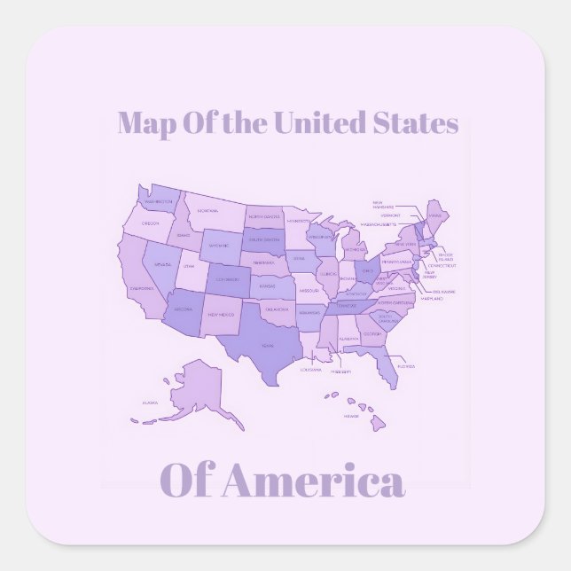 Minimalist United States Map Pink Purple Art Square Sticker (Front)