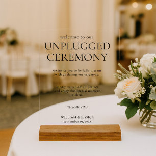 Minimalist Unplugged Ceremony Wedding Acrylic Sign