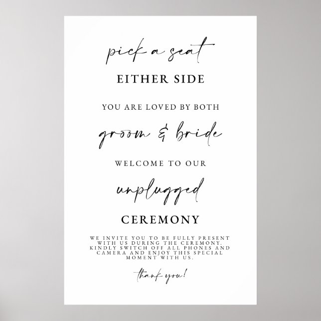 Minimalist Unplugged Wedding Ceremony Sign  (Front)