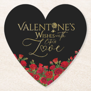 Minimalist Valentine’s Gold Calligraphy Roses Paper Coaster