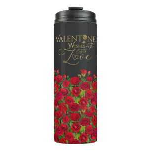 Minimalist  Valentine’s Gold Calligraphy Roses Thermal Tumbler