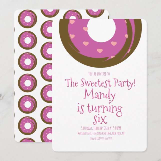 Minimalist Valentines Day Chocolate Doughnut Birth Invitation (Front/Back)