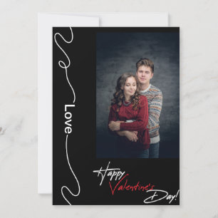 Minimalist Valentines Day Couple Photo Red & Black Holiday Card