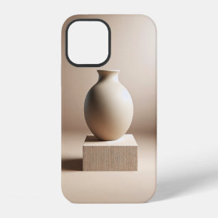 Minimalist Vase on Wood Block - Modern Beige Phone iPhone 12 Case
