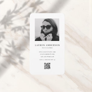Minimalist Vertical Business Card with Photo & QR 