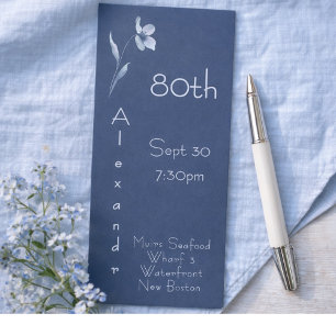 Minimalist Vertical Floral Slate 80th Birthday Invitation